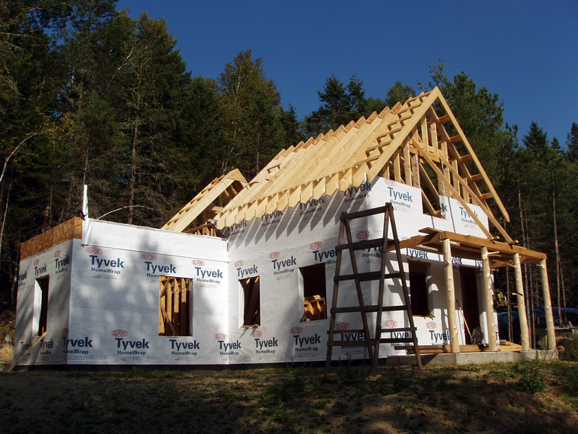 roof framing from the other side with the bedroom addition at left